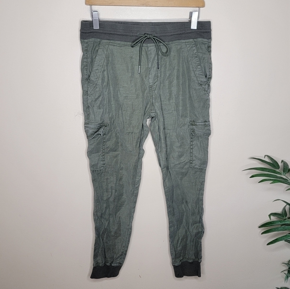 Level 99 Linen Blend Olive Green Cargo Jogger Pants Size Small